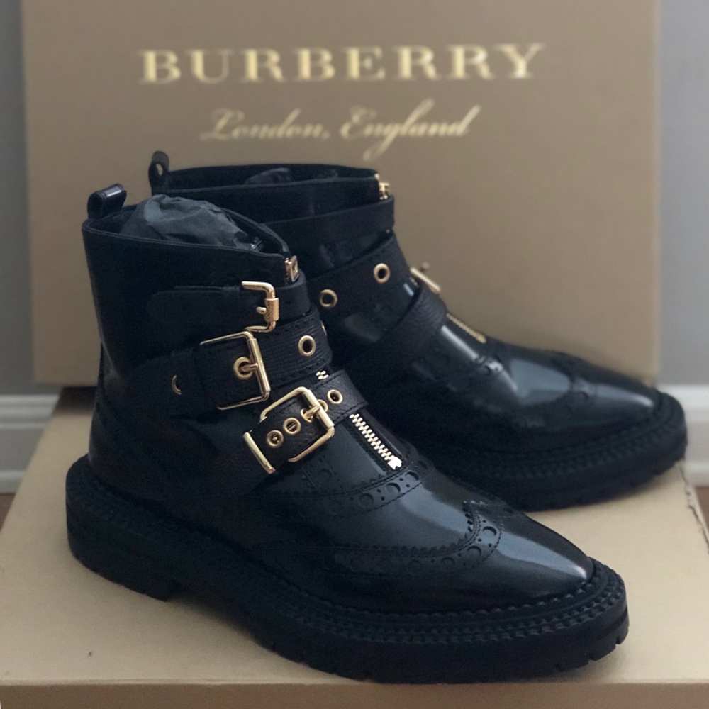 Burberry Buckled Leather Brogue Ankle Boots